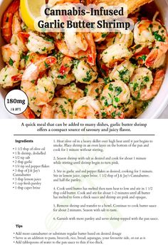 Cannabis Infused Garlic Shrimp Recipe Recipes With Canna Butter, Infused Food Thc, Canna Butter Treats, How To Make Cana Butter, Cannibus Recipes Food, Thc Infused Food Recipes, Edible Recipes Cannabutter