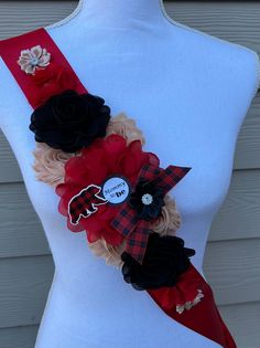 "Shoulder Sash  The ribbon sash is 2.1/2\" wide by 2 yards long Embellishment measurement 14\"" Baby Shower Sash, Maternity Sash, Mommy To Be, Baby Bear Baby Shower, Suspender Belt, Lumberjack, Baby Bumps