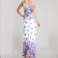 A Beautiful Floral Maxi Dress 88%Rayon, 10% Polyester, And 2%Spandex Light Weight Material But Heavy Feel Feels More Like Silk Rayon/Polyester The Dress Is Really Pretty V Neckline Approx Length Is 53". True To Size S(4-6)M(8-10)L(12) Unique Floral Design Hugs Your Curves In All The Right Places Waist Line Seams Seams Down Middle Of Back Pull On Styling Sleeveless Light Weight Fabric Model Is Wearing Actual Dress Size Small Unique Floral Design, Dresses Beautiful, Waist Line, Floral Maxi, Floral Maxi Dress, V Neckline, Color Purple, Colorful Dresses, The Dress