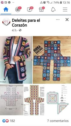 the crochet pattern is shown in spanish and has been made to look like a cross