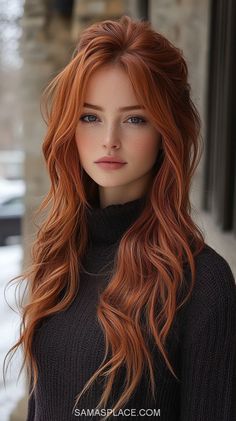 Blonde Hair Highlights Ideas For Blondes, Natural Orange Hair Color, Fall Fantasy Hair Color, Redhead Hair Color Ideas, Fall Red Hair Color Autumn Highlights, Fire Red Hair Color, Beautiful Women's Faces, Beautiful Red Head Woman, Autumn Red Hair