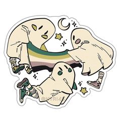 three ghost stickers with one flying through the air and two sitting on top of each other