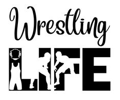 the wrestling life logo is shown in black and white, with an image of a man holding