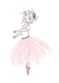 a drawing of a ballerina dancer in pink tutule and headbands