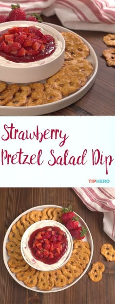 strawberry pretzel salad dip on a plate with crackers