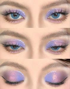 Kokomi Outfit Ideas, Purple Blush Nails, Purple Blush Makeup, Pastel Purple Makeup, Purple Douyin Makeup, Purple And Blue Makeup