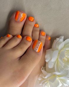 Orange Toenail Designs, Orange Toe Nails Ideas, Orange Toe Nail Designs, Orange Toenails, Trendy Toe Nails, Orange Pedicure, Orange Toes, Orange Toe Nails, Nail Designs Toenails