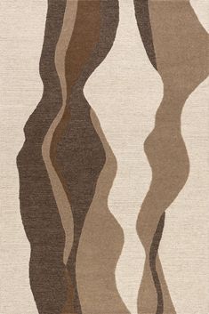 a beige and brown rug with wavy shapes