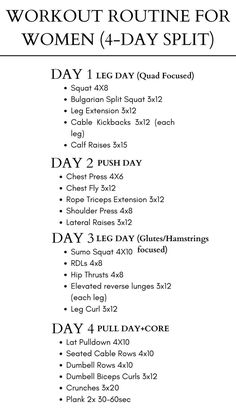 the workout routine for women is shown in this printable form, with instructions to use it