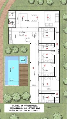 an aerial view of the floor plan for a home with swimming pool and outdoor living area