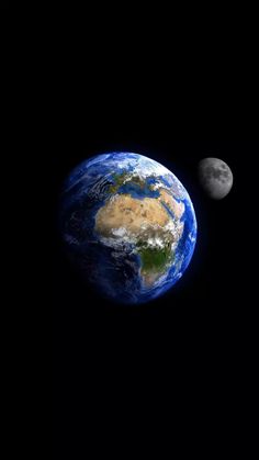 the earth and moon seen from space