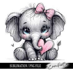 a drawing of an elephant with a heart on it's trunk and the words sublimation eng file