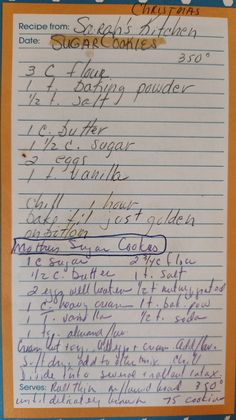 a handwritten recipe for sugar cones