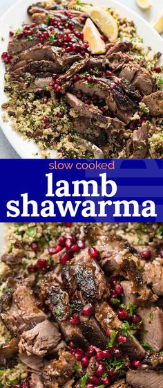 lamb shawarmna with pomegranate and cranberry sauce on top