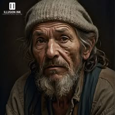 an old man wearing a hat and looking at the camera