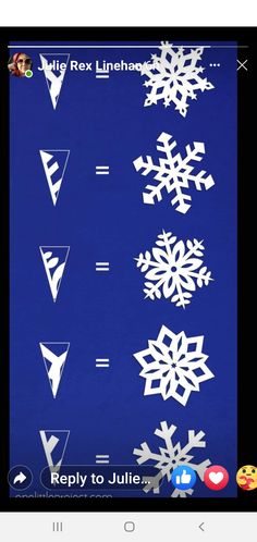 snowflakes are shown in white on a blue background