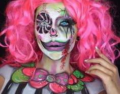 Creepy Cute Clown Makeup, Womans Scary Clown Makeup, Deranged Clown Makeup, Scary Colorful Clown Makeup, Realistic Makeup, Creepy Girl Clown Makeup, Haunt Makeup, Midnight Circus