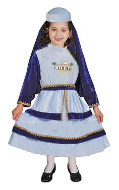 Jewish Mother Rachel Costume  Product comes complete with: Dress, Headpiece and Belt        Personify the Jewish Matriarchs with this costume      Tomb of Rachel imprinted on the chest Purim Costumes, Theatre Costumes, Light Blue Dresses, Black Crewneck, Girl Costumes, Buy Dress, Kids Costumes, Belted Dress