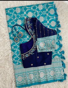 Ink Blue Blouse Designs, Bridal Saree Ideas, Benaras Blouse Designs, Banaras Saree Blouse Designs Latest, Pattu Sari Blouse Designs Latest, Pattu Blouse Designs Latest Without Work, Blue Saree Contrast Blouse, Latest Fancy Blouse Designs Patterns, Pattu Sarees Latest Collection