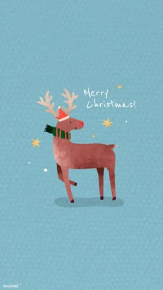 a christmas card with a reindeer wearing a santa hat