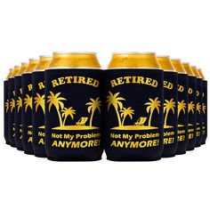 PRICES MAY VARY. STYLISH DESIGN - Set of 12 "Retired, Not My Problem Anymore!" Can Coolers! Perfect for Retirement Party Decorations Black Gold Parties and will make you even famous on Instagram and Snapchat! Long Lasting + Reusable: Keeps your beverage cool and your hands dry! made out of thick, neoprene material - our holders are meant to be reused! Perfect for anyone who likes to keep their beverages cold! this 12-pack premium sleeves are a great way to keep those drinks icy cold until the pa Party Decorations Black, Black And Gold Party Decorations, Retirement Party Favors, Beer Sleeve, Retirement Gifts For Men, Gold Gallery, Retirement Party Decorations, Retirement Celebration, Funny Retirement Gifts