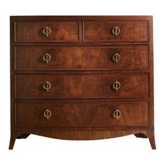 an antique chest of drawers with brass pulls and knobs on the top, against a white background