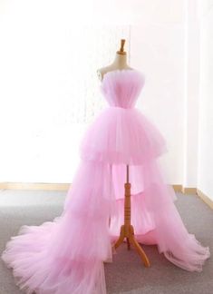 Pink Tulle Evening Dress, Prom Dresses Classy, Girls Pageant Gowns, Prom Dress Pink, Tulle Long Prom Dress, High Low Prom Dress, Pink Evening Dress, Prom Girl Dresses, Custom Prom Dress