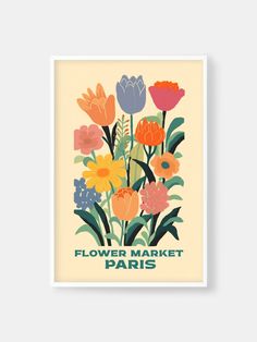 Blooms of Paris Poster with White Wooden Frame Paris Flower Market, Classic Eclectic, The Flower Market, Market Poster, Flower Market Poster, Paris Poster, Flower Display, Online Wall Art, Home Poster