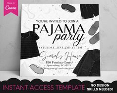 an image of a flyer for a party with clothes on it and the words, you're invited to join pajama party