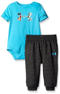 Under Armour Baby Pixel Zoom Big Logo Set, Meridian Blue, 3-6 Months Under Armour Outfits, Logo Set, Boy Mom, Short Sleeve Bodysuit