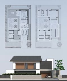 two plans for a modern house on the street