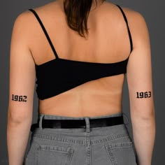 the back of a woman's body with numbers tattooed on it