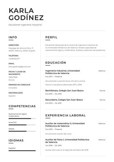 a professional resume is shown in black and white