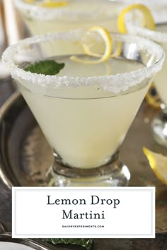 the lemon drop martini is garnished with sugar