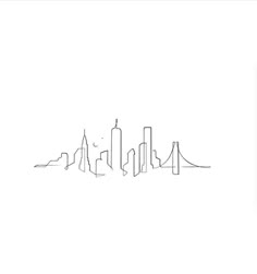 a black and white drawing of a city skyline