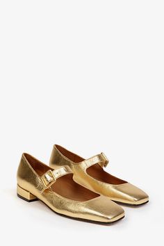 Leather upper, insole, sole Buckle styling Imported | Low Mary Jane Flats by Penelope Chilvers in Gold, Women's, Size: 42, Leather at Anthropologie Gold Flats With Removable Insole And Low Heel, Gold Ankle Strap Flats, Elegant Gold Ankle Strap Flats, Leather Mary Jane Shoes, Penelope Chilvers, Converse Shop, Metallic Heels, Mary Jane Heels, Mary Jane Flats