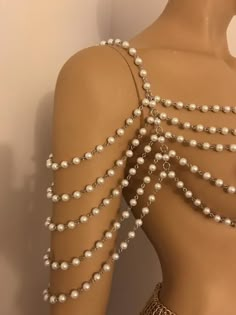 Pearl Shoulder Necklace, Shoulder Necklace, Necklace Wedding, Body Chain Jewelry, Beaded Bags, Body Jewellery, Gold Pearl, Chains Jewelry