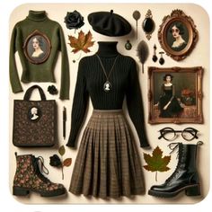 Academic Witch Aesthetic, Dark Moody Outfits, Cottage Core Office Outfits, Vintage Librarian Aesthetic, Academic Aesthetic Outfit, Caitlyn Banner, Vintage Cottagecore Outfits, Librarian Outfit, Librarian Aesthetic