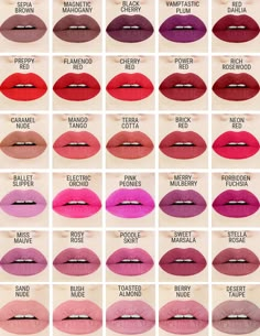 All Lipstick Shades, Lip Colour Lipstick, Different Lipstick Shades, Lipstick Shades Name Ideas, Matt Lipstick Shades, Medora Lipstick Shades, Wedding Lip Color, Liquid Lipstick Shades, Pretty Lipstick Colors