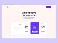 a purple and white landing page with the words, simple pricing for everyone on it