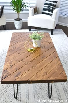 a coffee table with some plants on it