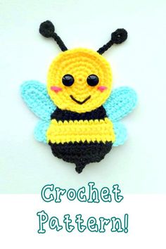 a crocheted bee with the words crochet pattern on it's side