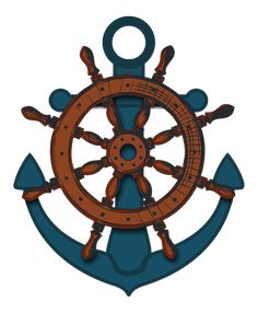 an anchor and steering wheel on a white background