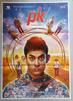 the movie poster for pk, which features an image of a man with red hair and