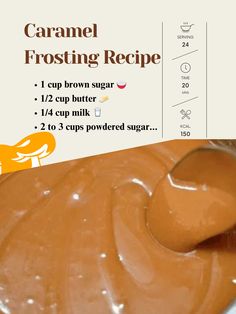 caramel frosting recipe with instructions for how to make it