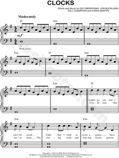 the music score for clock's, which is part of an adult piano lesson