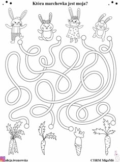 a maze with rabbits and carrots on it