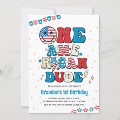 a birthday card with the words one year old and an american flag design on it