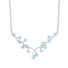 Ross-Simons - 6.90ct t. w. Sky Blue Topaz Cluster Necklace in Silver. 18". An icy mix of 6.90 ct. t. w. sky blue topaz forms a unique asymmetrical cluster design, creating a glamorous look as it shimmers across your neckline. Set in polished sterling silver on a rolo chain. Lobster clasp, sky blue topaz cluster necklace. Blue Topaz birthstones are the perfect gift for December birthdays. Light Blue Fine Jewelry Necklace For Formal Occasions, Light Blue Fine Jewelry Necklace For Formal Events, Elegant Light Blue Topaz Necklaces, Elegant Light Blue Topaz Necklace, Formal Light Blue Aquamarine Necklace, Formal Light Blue Diamond Necklace, Elemental Costume, Baby Blue Quince, Baby Blue Jewelry