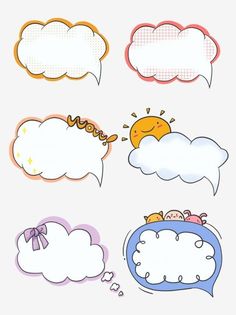 various speech bubbles with sun and clouds